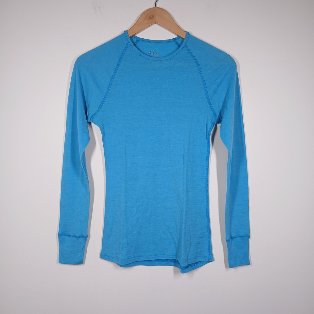 ibex Base Layer Top Womens Medium Blue Merino Wool Long Sleeve Outdoor Hiking